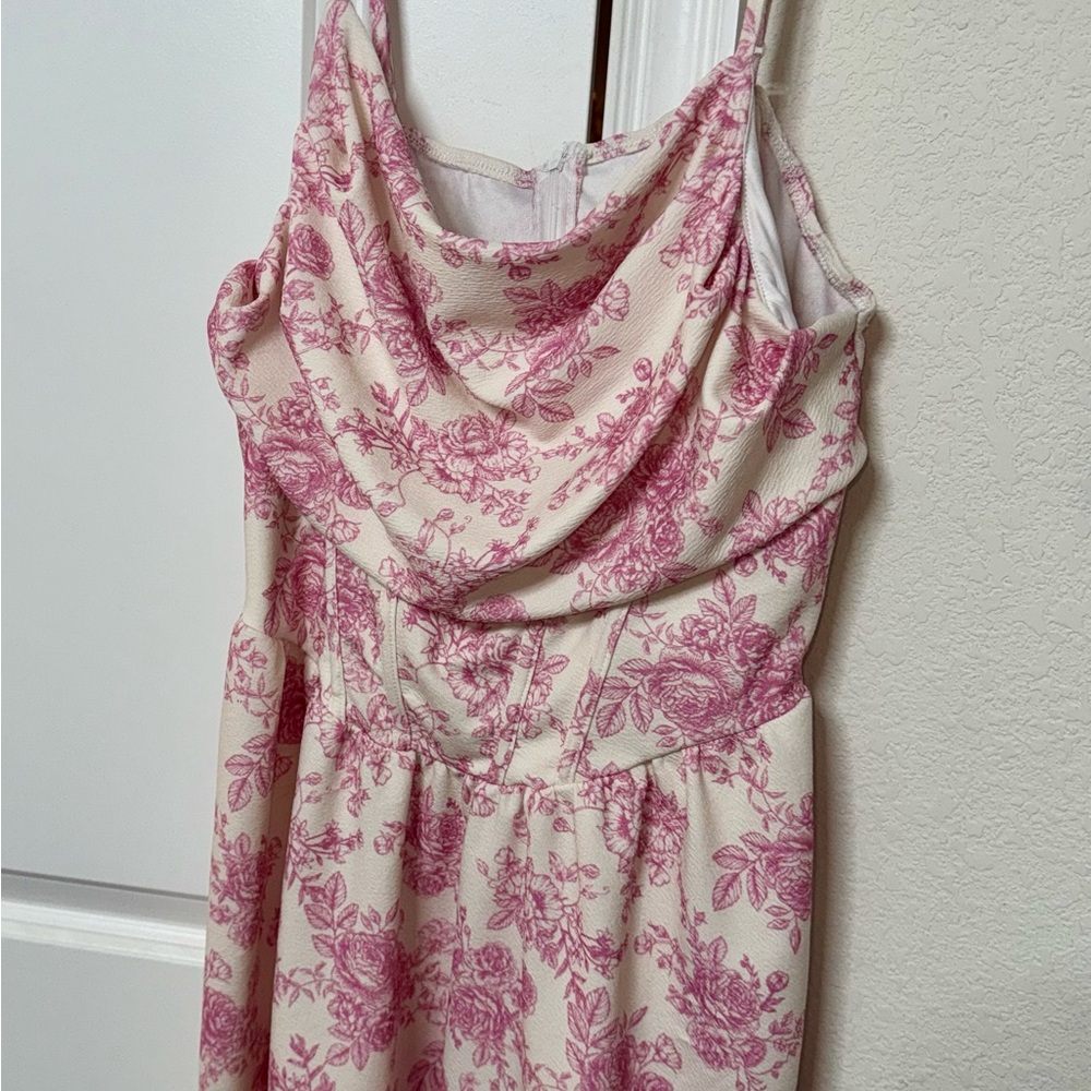SHEIN Strapless Pink and Cream Floral Dress